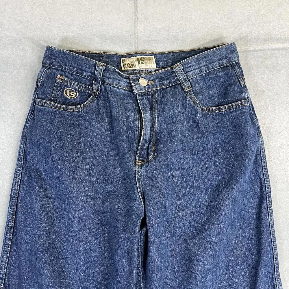 Vintage Y2K IS Girl Interstate Double Leg Baggy Jeans Womens 11 Blue Made in USA - Picture 2 of 10